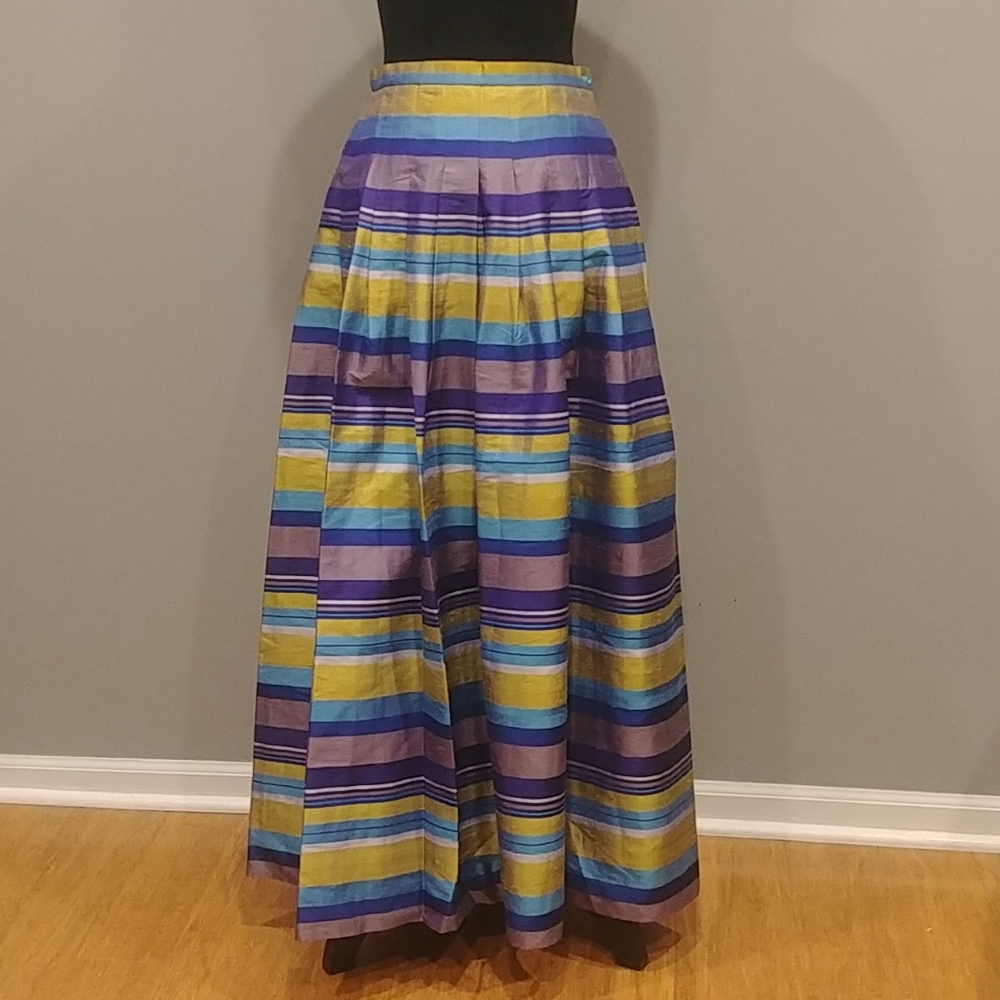 Worth Silk Taffeta Pleated Long Plaid Skirt as 6